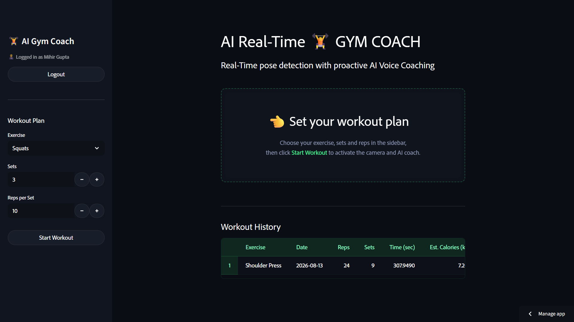 Dashboard & Workout Selection
